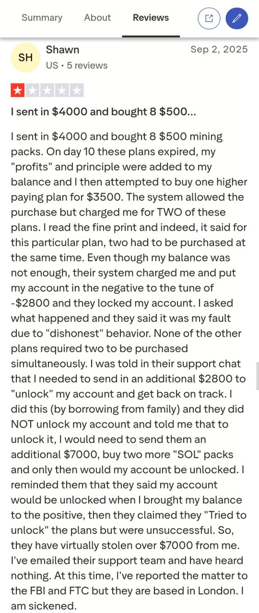 The picture shows a post on <a href="/Trustpilot/">Trustpilot</a> of someone getting ripped off by <a href="/vnbtc_uk/">VNBTC</a>.
Please share this post, it may result in savings someone from losing money.