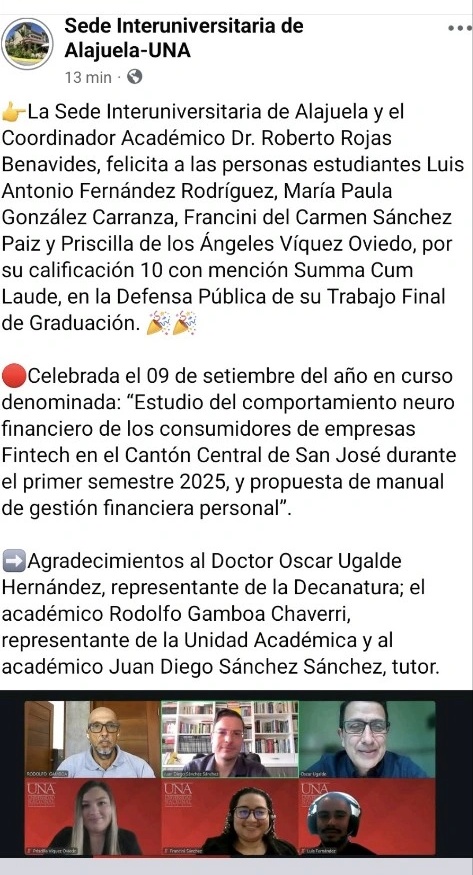 🥰 Amo ver a la gente prosperar 🥰
Me contactaron desde Costa Rica para apoyarlos con información de neurofinanzas para una tesis. 
Hoy me avisaron que obtuvieron la nota máxima con mención Summa Cum Laude. 
♥️ Amo estos finales felices 🎓