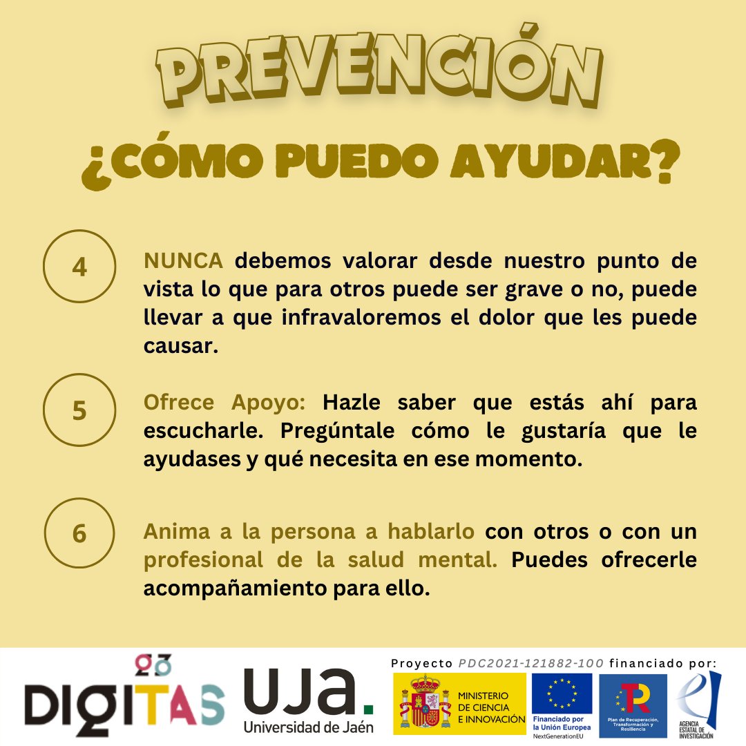 🗓️ Hoy, 10 de septiembre, es el Día Mundial para la Prevención del Suicidio.

#suicide #universitarios #UJA #digitas #redessociales #saludmental #jovenes #adolescentes #recursos #suicidio #psicología #saludemocional #bienestaremocional #hablarsalvavidas🎗️