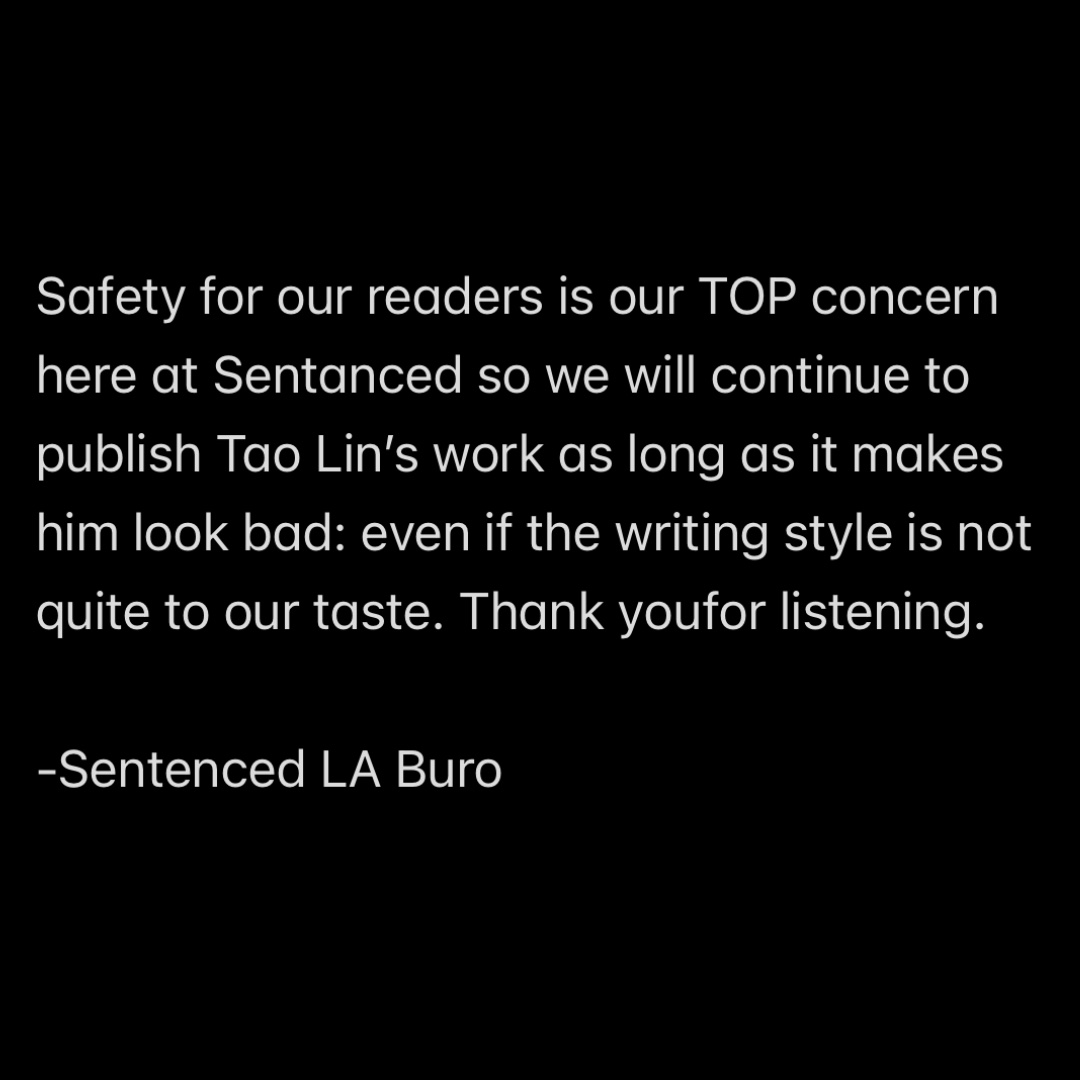 We owe our readers an apology. 

A statement from the Sentenced Los Angeles bureau regarding Tao Lin.
sentencedlit.com/slo.10092025.h…

read Ghostbusters (NES) by <a href="/taolin/">taolin</a> at sentencedlit.com/tl.01092025.ht…