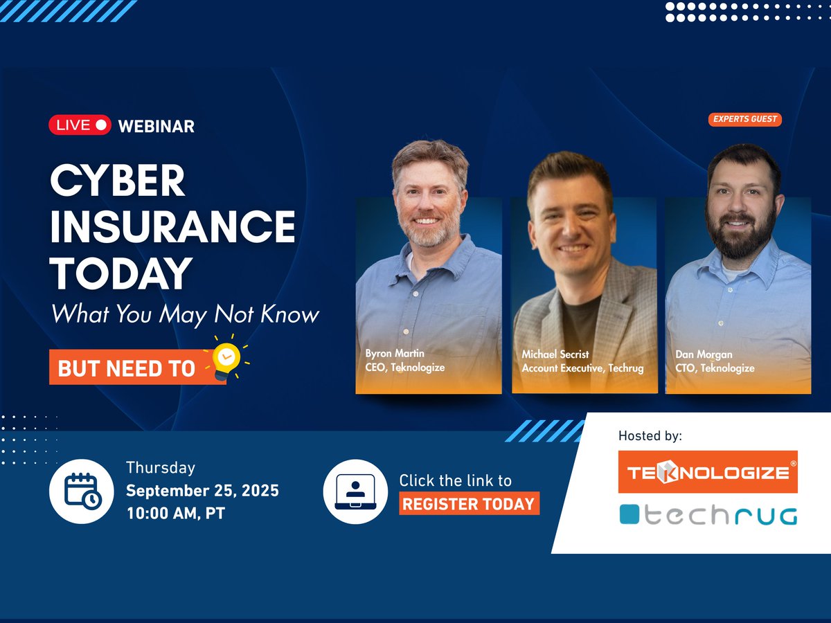 Teknologize's tweet image. Stop guessing. Start qualifying. Practical steps to keep coverage in 2026. Live Q&amp;amp;A: Sept 25 • 10am PT. Register: bit.ly/3JWqh1N
#CyberInsurance #SMB #SecurityControls #Compliance
