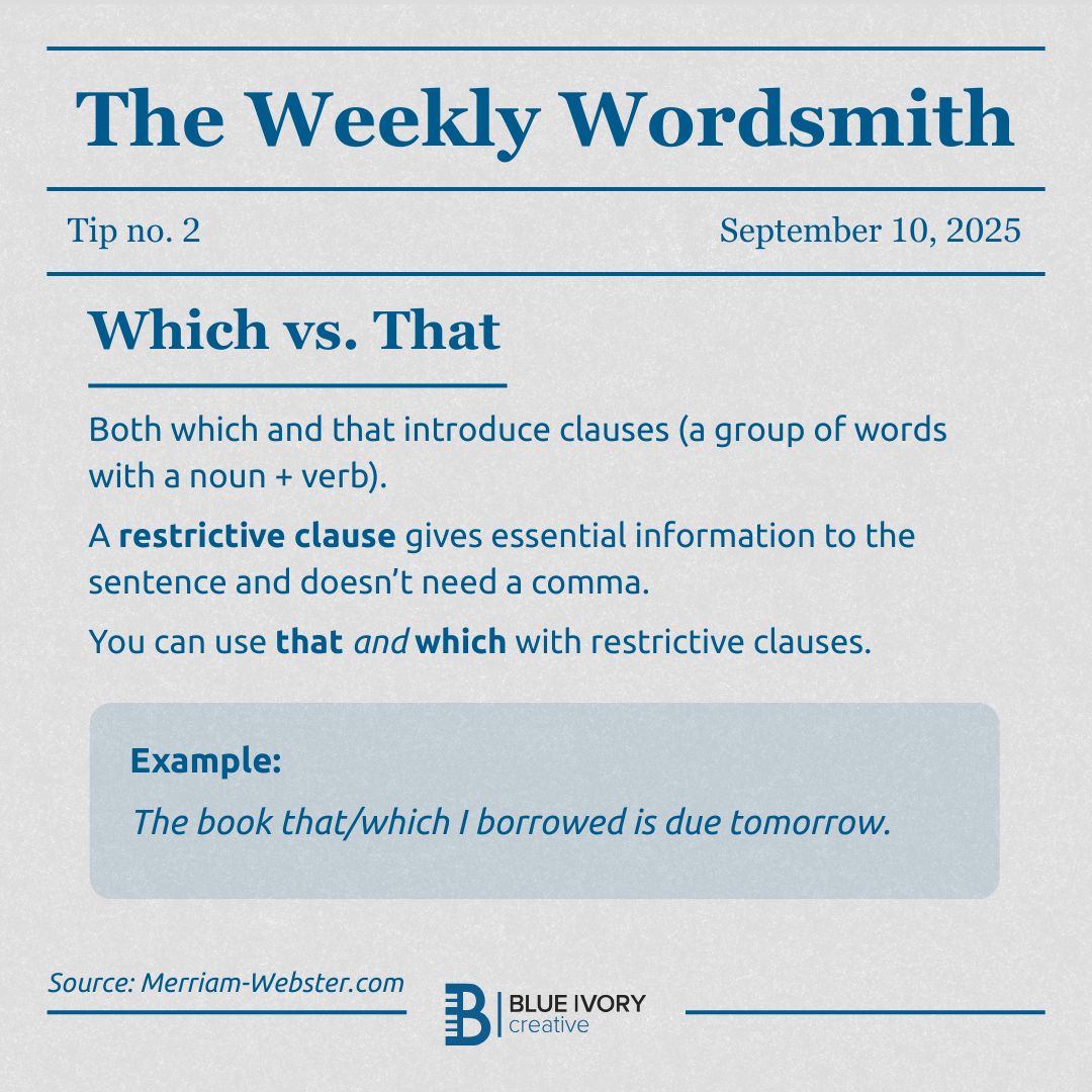 BIvoryCreative's tweet image. Which or that? 🤔 They may look the same, but they don’t always play the same role. Learn how to spot the difference in today’s #WeeklyWordsmith.