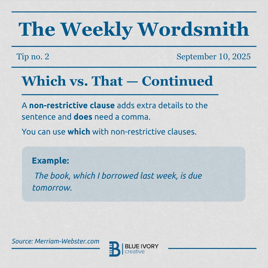 BIvoryCreative's tweet image. Which or that? 🤔 They may look the same, but they don’t always play the same role. Learn how to spot the difference in today’s #WeeklyWordsmith.