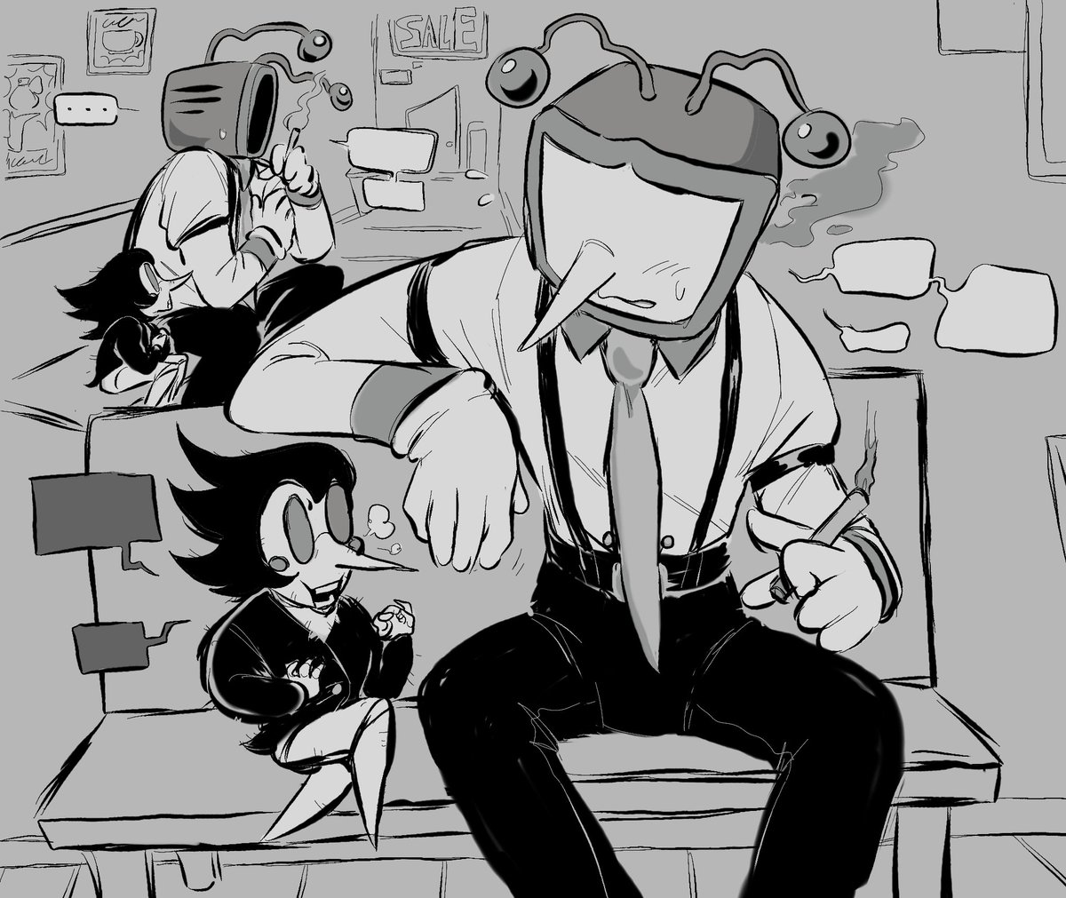 Late night talk
[A quick doodle before work!]
#DELTARUNE #Spamtenna #Tenna #Spamton