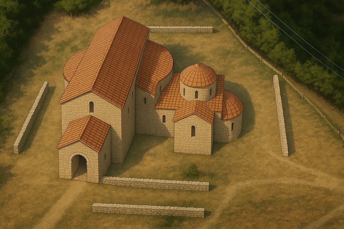 Drone shot I took of basilica ruins in Lin, Albania (2019). I asked ChatGPT to render a 3D version of how it likely looked. Incredible result!