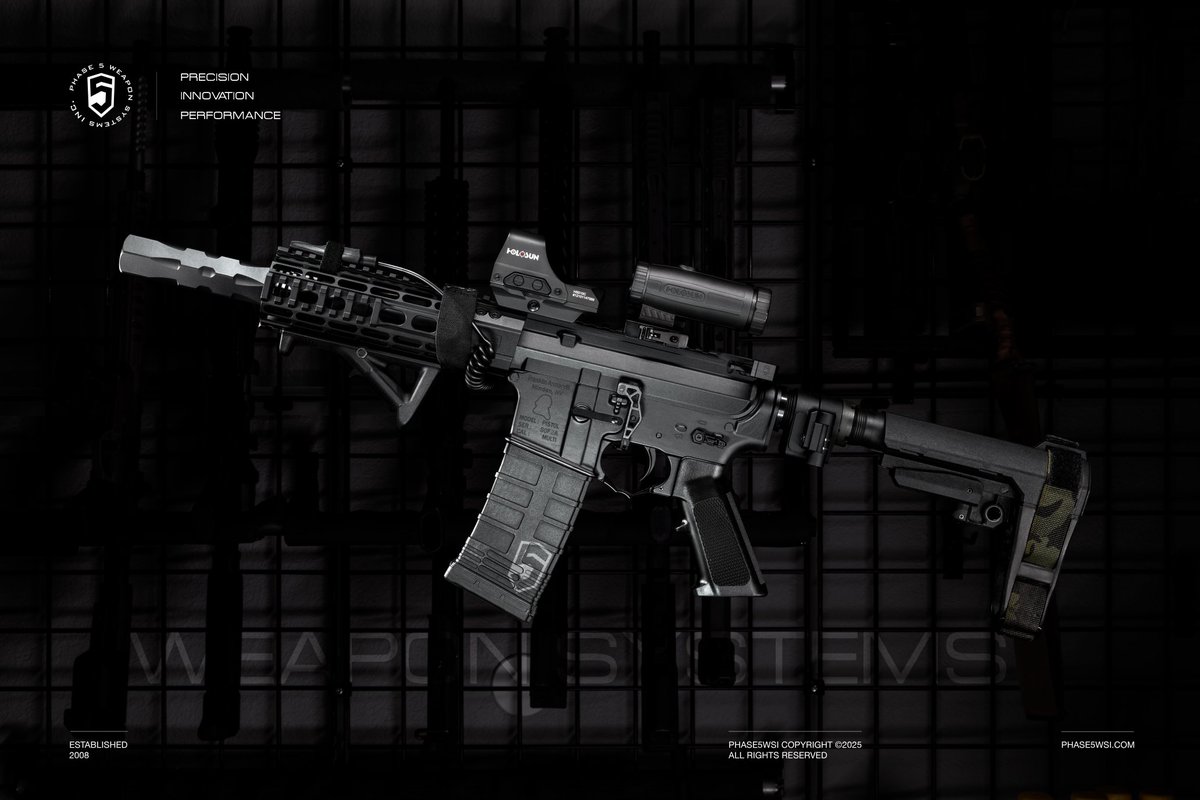 Phase5WSI's tweet image. The Phase 5 upgrades on this pistol build turned out pretty sweet! The HexCanXL muzzle device, EBRv3, Winter Trigger Guard, and Brace Upgrade Strap really finished it off. #Phase5WSI #ar15upgrades #AR15Build #2ndamendment