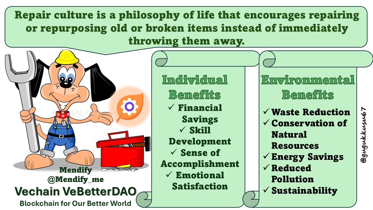 This approach is more than just a material act; it's a way of thinking focused on sustainability, conscious consumption, and the value of handiwork. 
<a href="/Mendify_me/">Mendify</a> #VeBetterDAO #VeWorld #VeFam #vechain #RepairCulture #RepairNotReplace #SustainableLiving