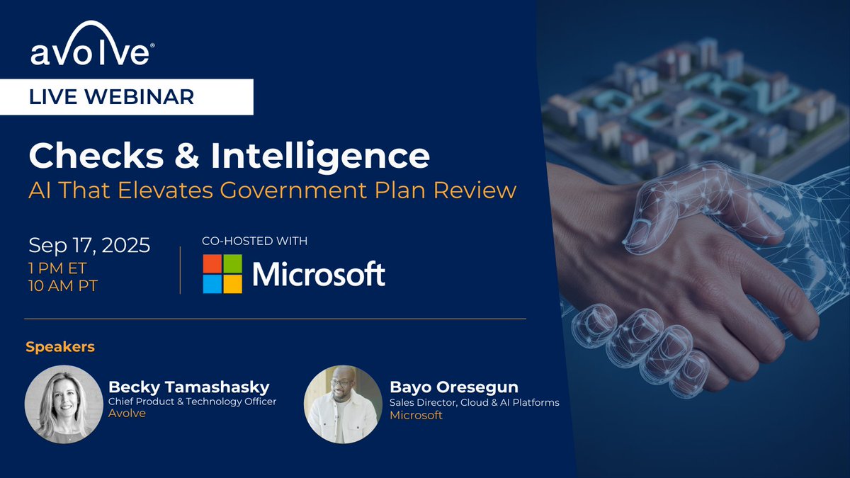 avolvesoftware's tweet image. There's lots of #AI buzz—but our AI-powered #planreview isn't replacing you. It's making your job smarter & faster. Join us IN 1 WEEK with @Microsoft to see AI + human expertise in action. Register today! hubs.la/Q03HQHrN0 #GovTech #DigitalTransformation #Innovation #ePlan