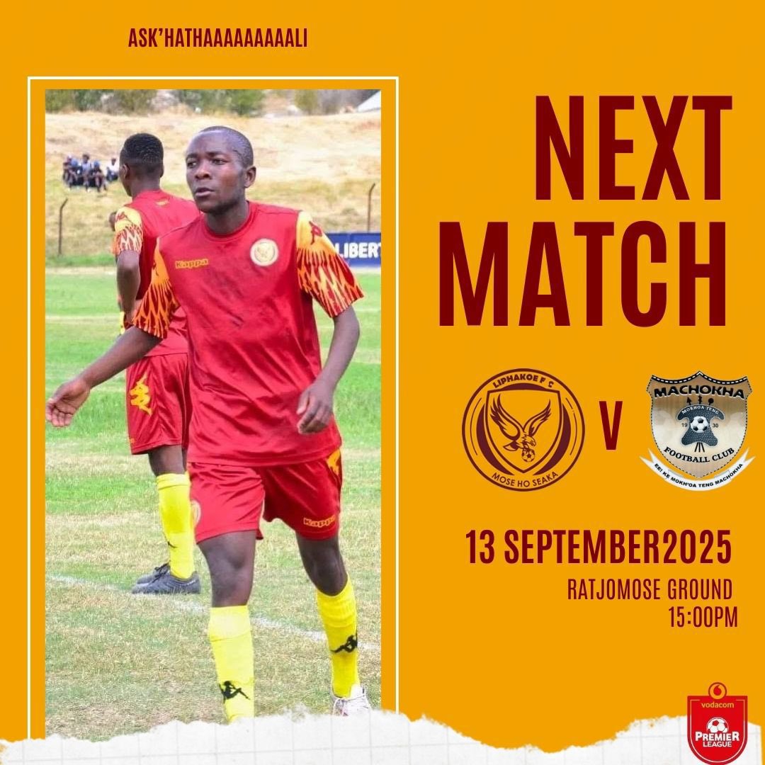 The wait is over!  We kick off the 2025/26 Vodacom Premier League season this Saturday, 13 September, at Ratjomose Ground in Maseru as we take on Machokha FC. 

Let’s fly high together, #MightyHawks!

#PhakoeNation #LiphakoeFC #Liphakoe #lesothofootball #footballisback
