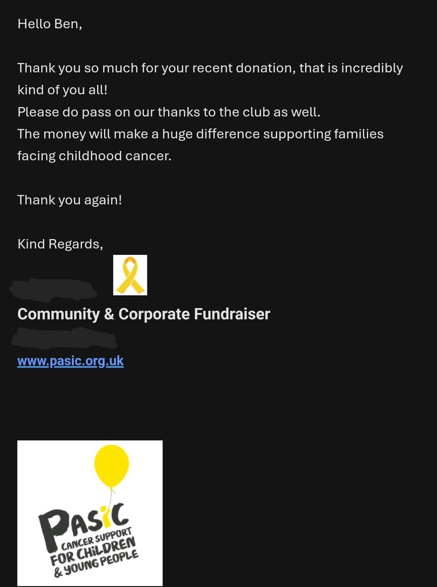 Today, we received a lovely email from <a href="/PASICcharity/">PASIC - Cancer support for children & young people</a> PASIC following our donation of £1245.32 earlier this week.

We wanted to pass on the thanks to everyone that contributed throughout August.

It's great to see that every bit of support makes a difference and we hope you agree.