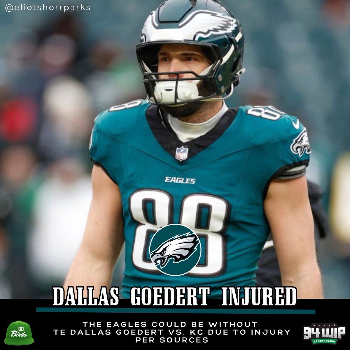 Dallas Goedert has a knee sprain that has his status vs.  Kansas City up in air, per league sources

Team will see how he progresses this week. It is not believed to be long-term injury that will keep him sidelined for long — if at all

Goedert had a team-high 7 catches in Wk 1