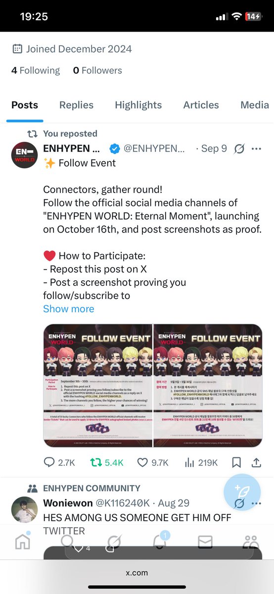 K116240K's tweet photo. @ENHYPENWORLD_X #FOLLOW_ENHYPENWORLD ive posted Ss of proof!! This is my proof of reposting :) https://t.co/ylkWWfY2Dt