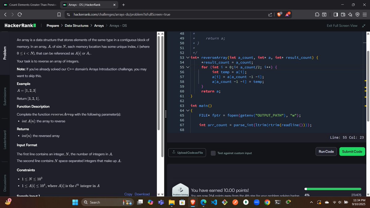 codewithGenZ's tweet image. Day 72🚀: #100daysofcode : #GeeksforGeeks
Today i solved basic problem of DS
-Reversing the array
#C_language #100daysofchallenge #codinglife #LearnInPublic #learnprogramming #programmer #coder #CodingJourney #codewithGenZ #BuildYourself #Hackathon #Genius #Ai #python #crazy