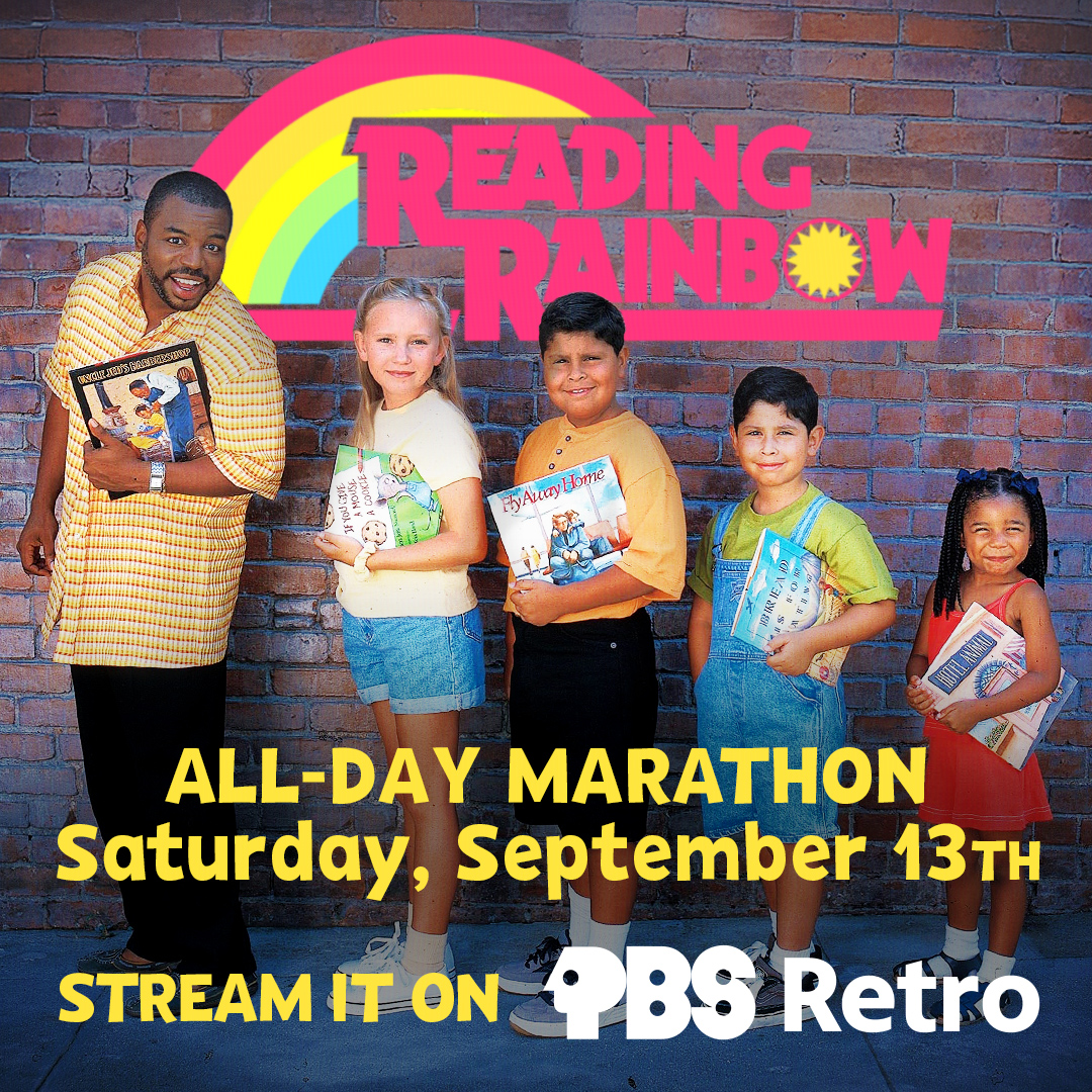 📚 An all-day Reading Rainbow marathon streams this Saturday, September 13th on PBS Retro!

Celebrate the joy of reading all day long with LeVar Burton — where stories spark wonder and imagination.

PBS Retro is available on Roku, Plex, and Prime Video.🌈