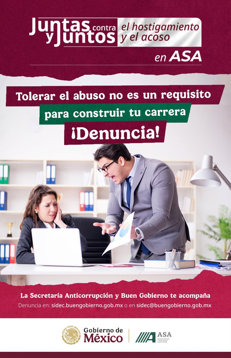 El poder no justifica la #violencia. En el Órgano Interno de Control (OIC) en #ASA, el #hostigamiento y el #acoso se denuncia, investiga y sanciona.