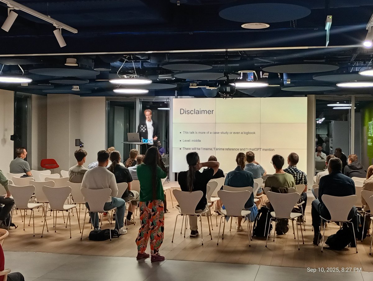 warsawjs's tweet image. 🛠️ Misha Jermołajew is live at #WarsawJS meetup #130 with “Pain-Driven Development: The Journey to Smooth Timelines”! From struggles to success — lessons every dev can use 🚀 #WebDev #JavaScript #WarsawJS130