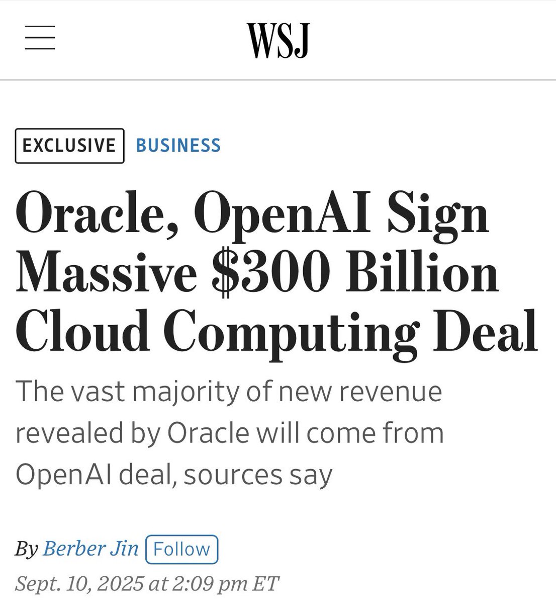 (2) And $300B of the RPO increase came from a five-year deal with OpenAI, per the <a href="/WSJ/">The Wall Street Journal</a>…?! Lol, ok.
