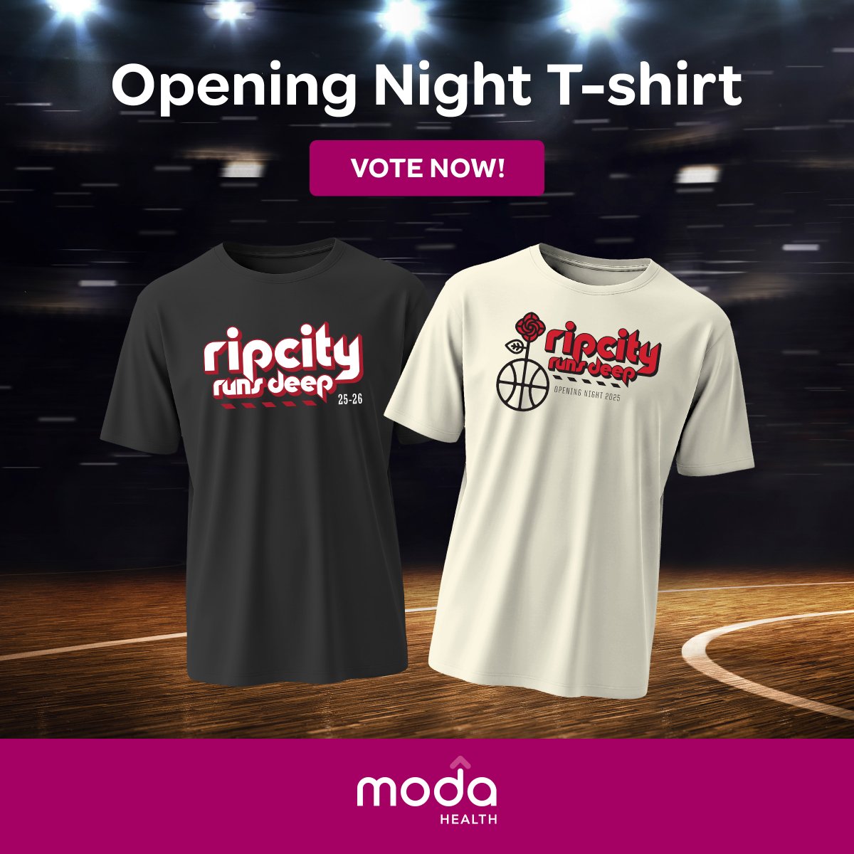 ModaHealth (@moda_health) on Twitter photo Hey <a href="/trailblazers/">Portland Trail Blazers</a> Rip City fans, ready to tip off in style? Vote for your favorite Opening Night t-shirt design by Sunday, Sept. 14 and you could score 2 tickets to the Blazersâ home opener on Wed. Oct. 22 vs. the Timberwolves. Vote now at 
trailblazers.com/modashirt Hey <a href="/trailblazers/">Portland Trail Blazers</a> Rip City fans, ready to tip off in style? Vote for your favorite Opening Night t-shirt design by Sunday, Sept. 14 and you could score 2 tickets to the Blazersâ home opener on Wed. Oct. 22 vs. the Timberwolves. Vote now at 
trailblazers.com/modashirt