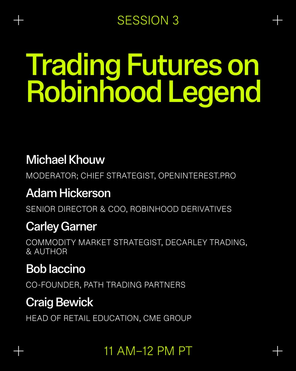 RobinhoodApp's tweet image. LIVE NOW: youtube.com/live/2qau1qsUe…

Michael Khouw leads a high-energy panel on futures trading with Robinhood Derivatives COO Adam Hickerson, Carley Garner, Bob Iaccino, and Craig Bewick of CME Group.

Watch as they conduct live futures trades on stage using Robinhood Legend’s new…