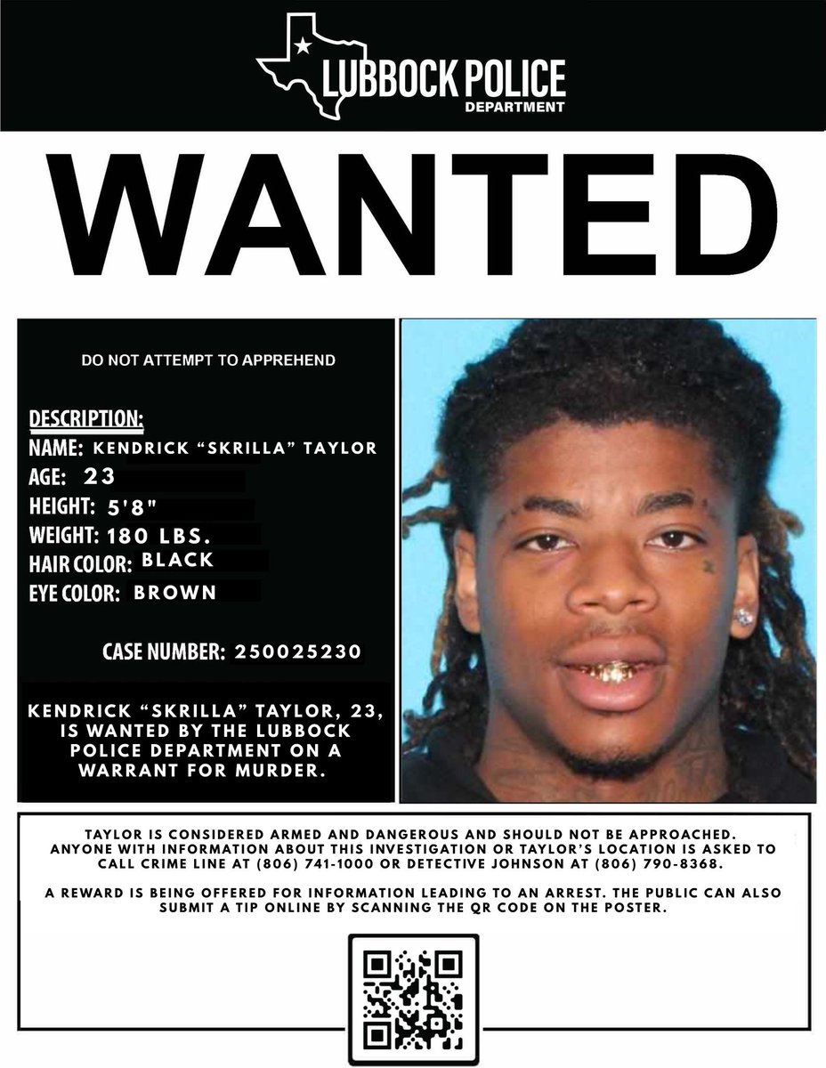 🚨***CRIME LINE REWARD INCREASED FOR MURDER SUSPECT***🚨

The Crime Line Reward has now increased to $2,500.00 for information leading to the arrest of Kendrick “Skrilla” Taylor.

Taylor, 23, is wanted on a warrant for murder in connection to case 250025230. He is considered