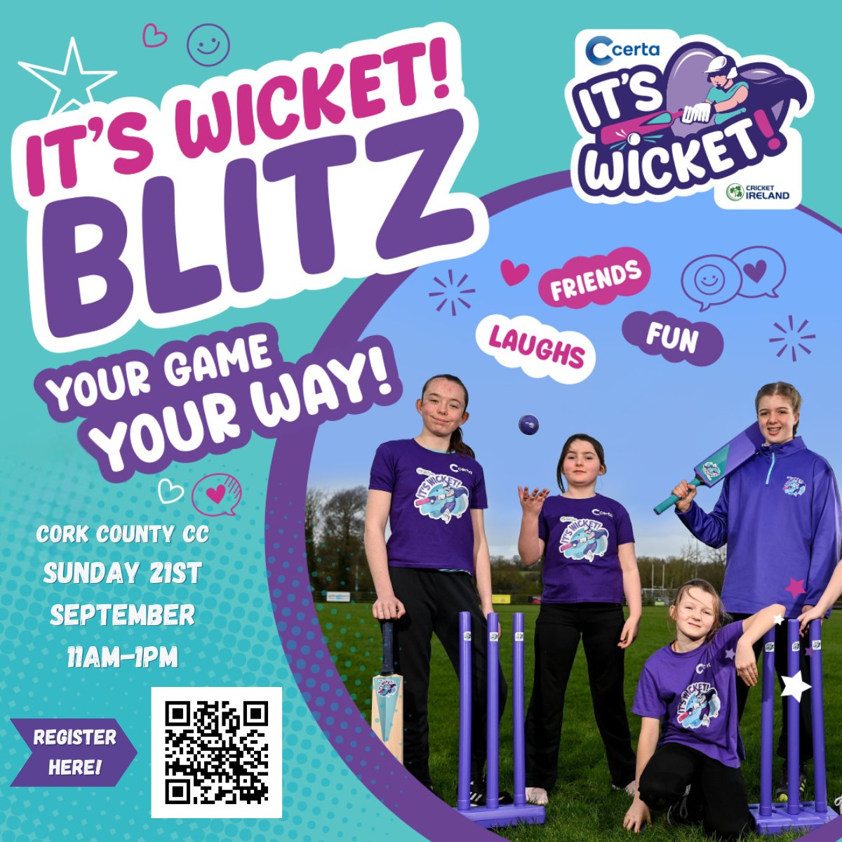 MunsterCricket's tweet image. It's time for a CRICKET BLITZ!  It’s Wicket Blitz for girls. 💥🏏🏆👏

Come along for some fantastic blitz games! All 12-15 year old girls are welcome, whether you have played cricket before.... or not! Bring a friend and have a great time. Open to all cricket clubs, schools, and…