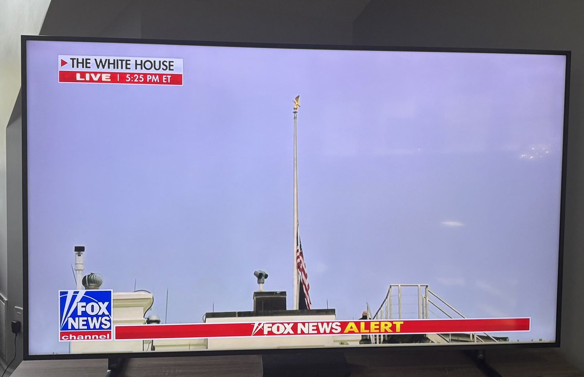 Flag at half mast at the White House tonight in honor of <a href="/charliekirk11/">Charlie Kirk</a>