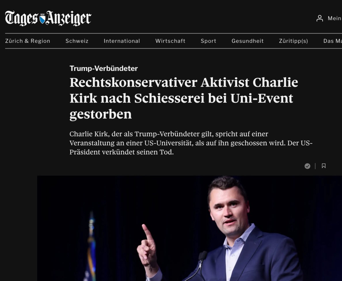 „Eine Schießerei ist eine gewalttätigeAuseinandersetzung, an der mindestens zwei mit Schusswaffen ausgerüstete Personen involviert sind.“ - Wikipedia

<a href="/tagesanzeiger/">Tages-Anzeiger</a>, Ihr müsst über dringend über die Bücher. #CharlieKirkshot