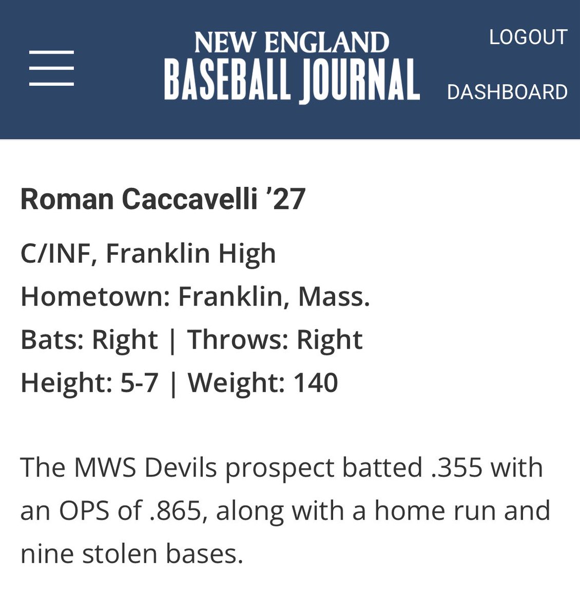 Franklin High School Baseball, MA (@fhscoachzbrown) on Twitter photo 🚨 Franklin HS ⚾️ Player Spotlight 🚨
We 👀 you, FHS’27 C/INF Roman Caccavelli (<a href="/Rcacc1/">Roman Caccavelli</a>)! We are very excited about Roman’s production & development this summer (.355 avg, 22H, 2B, HR, 12RBI, 16R, 8BB & 9SB)! Looking forward to seeing Ro flourish this spring!
#PantherPride 🚨 Franklin HS ⚾️ Player Spotlight 🚨
We 👀 you, FHS’27 C/INF Roman Caccavelli (<a href="/Rcacc1/">Roman Caccavelli</a>)! We are very excited about Roman’s production & development this summer (.355 avg, 22H, 2B, HR, 12RBI, 16R, 8BB & 9SB)! Looking forward to seeing Ro flourish this spring!
#PantherPride