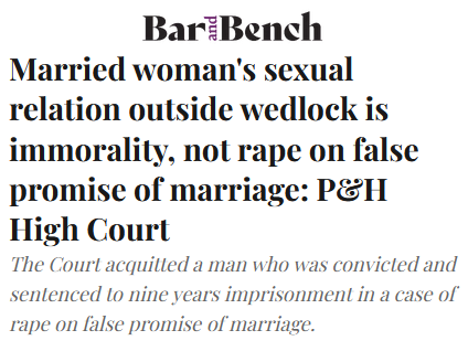 <a href="/DeepikaBhardwaj/">Deepika Narayan Bhardwaj</a> In matrimonial site they visit each other families, "verify"  &amp; then proceed/not🤔

If it's academic question:
- If unmarried women: Yes, it falls under cheating &amp; rabe (dishonest obtained consent)
- If married women: Fake rabe case

Men don't laws if cheated by women similarly👇