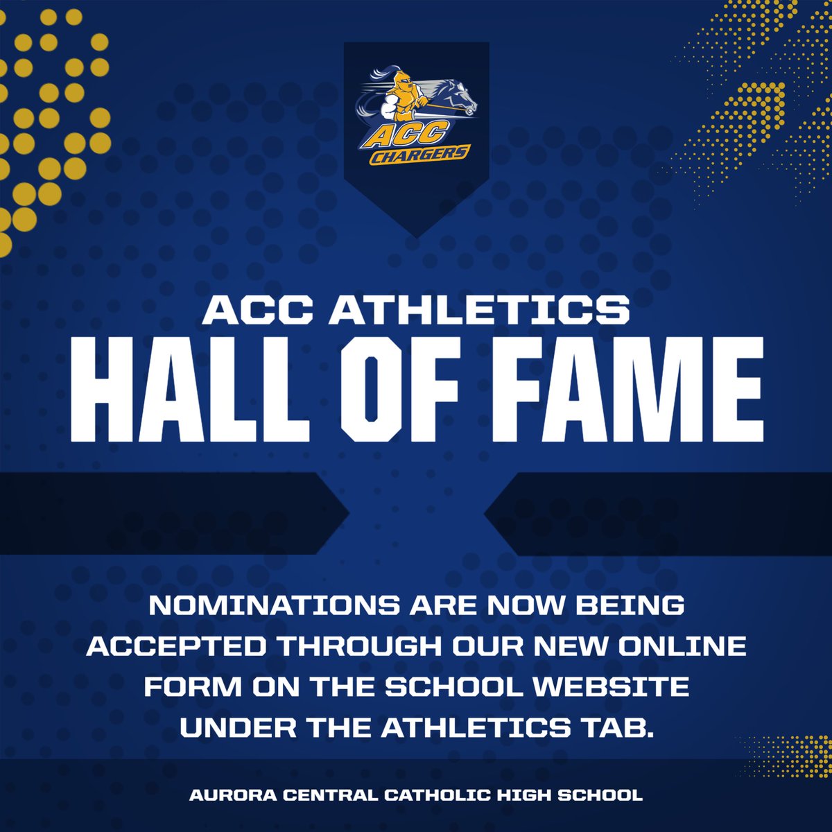 ACC is looking for nominations for our athletic hall of fame by using our new online nomination form. The nomination form can be found on the school website under the athletics tab. Please share with alumni, coaches and friends of ACC. Go Chargers!