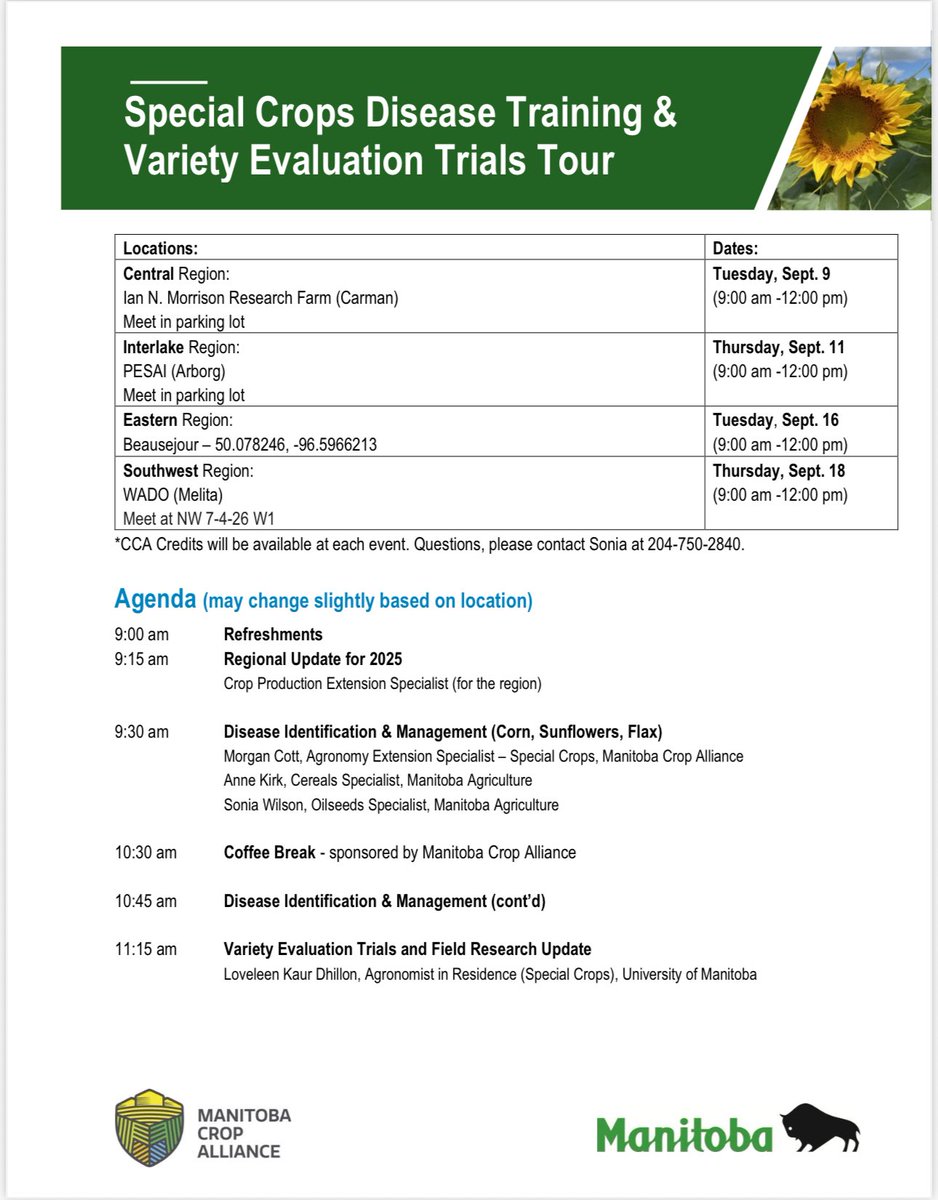 TOMORROW we hit up PESAI at Arborg for our Special Crops Workshop! Day 1 in Carman was awesome and I can’t wait to chat corn and sunflowers with Interlake farmers and agronomists!
#MBAg