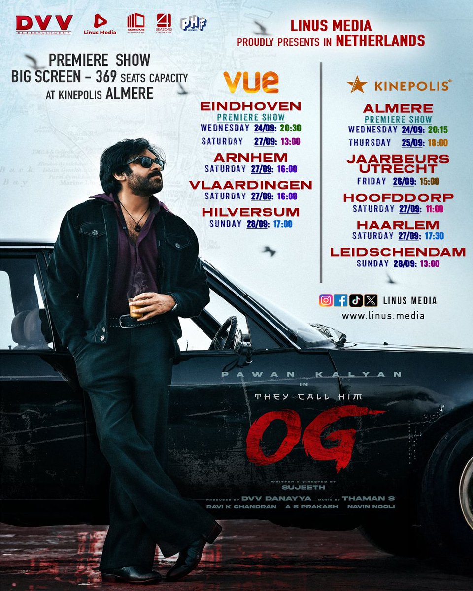 🔥 Power Star Pawan Kalyan’s #OG is set to ignite the BIG SCREEN in the Netherlands! 🇳🇱 Premiere storm begins Sept 24 💥 Don’t miss the fire!

#OGMovie #OGinNetherlands #PSPK #TheyCallHimOG <a href="/DVVMovies/">DVV Entertainment</a> <a href="/PawanKalyan/">Pawan Kalyan</a> <a href="/priyankaamohan/">Priyanka Mohan</a> <a href="/emraanhashmi/">Emraan Hashmi</a> <a href="/iam_arjundas/">Arjun Das</a> <a href="/sriyareddy/">Sriya Reddy</a>