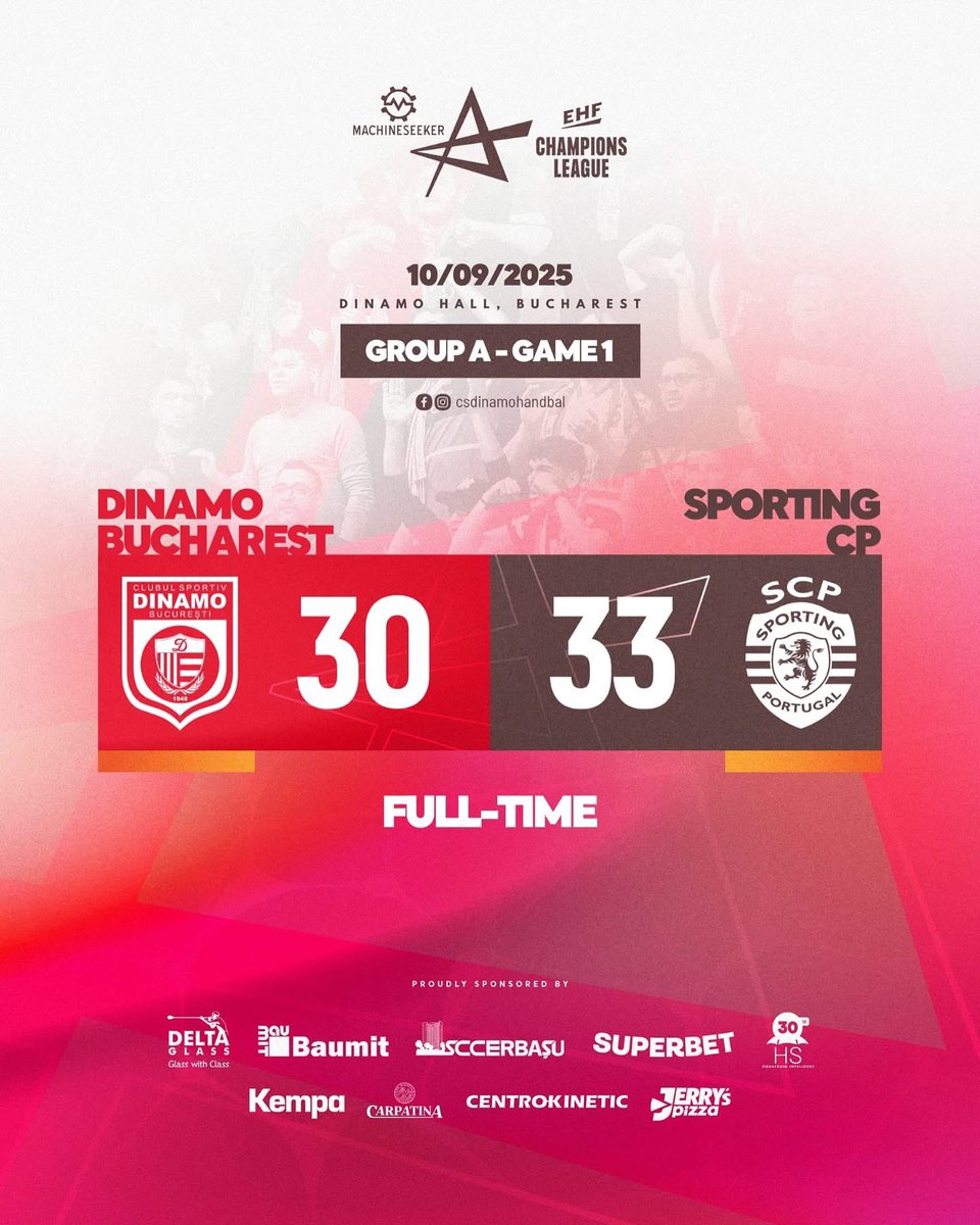 Dinamo Bucuresti Official (@dinamooficialcs) on Twitter photo HANDBAL. Pierdem meciul de debut în Machineseeker <a href="/ehfcl/">EHF Champions League</a> după 60 de minute de luptă!
💥DINAMO - Sporting CP 30-33 (15-15).
Am luptat în fața unei echipe puternice și sperăm să fim de la meci la meci mai buni!
#csdinamo #dinamobucuresti #dinamohandbal #MCL #EHFCL HANDBAL. Pierdem meciul de debut în Machineseeker <a href="/ehfcl/">EHF Champions League</a> după 60 de minute de luptă!
💥DINAMO - Sporting CP 30-33 (15-15).
Am luptat în fața unei echipe puternice și sperăm să fim de la meci la meci mai buni!
#csdinamo #dinamobucuresti #dinamohandbal #MCL #EHFCL