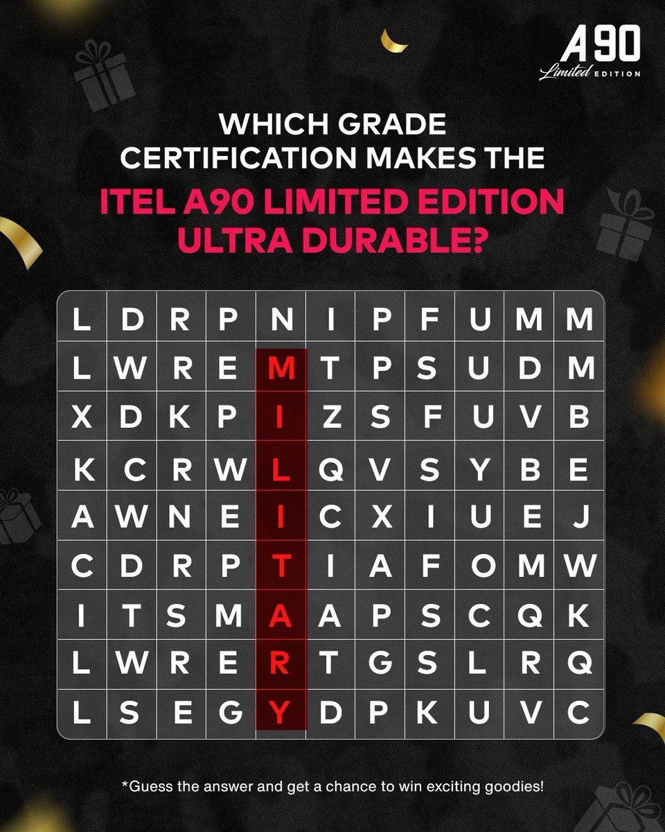 TechBySaurav's tweet image. The answer is MILITARY grade certification.

Tagging @AnuQuester_108 , @SKY_7151 , and @warriorjitesh  can you spot it too? 🔍

#contest #a90 #commentnow #goodies 
@itel_india
