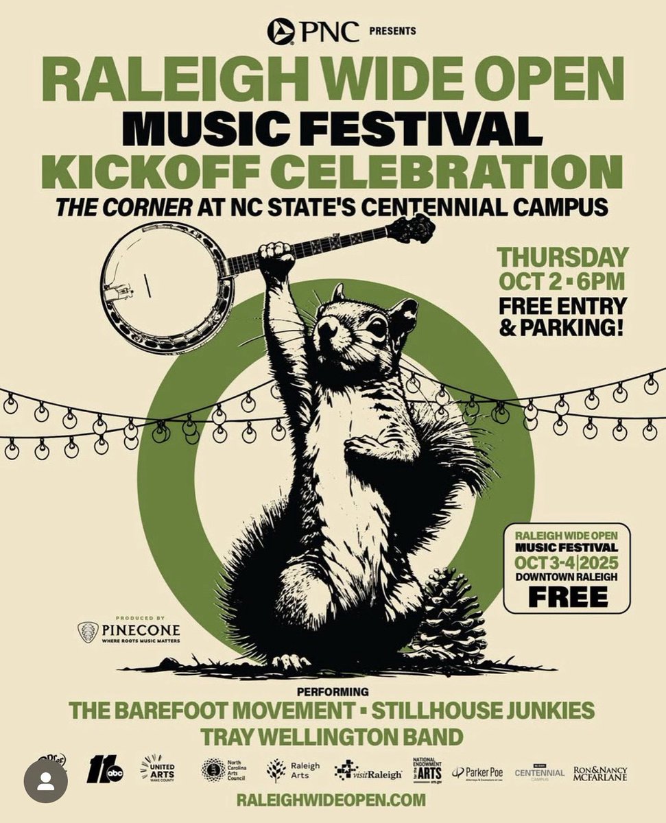 This is awesome! We’re so glad that even though IBMA has moved away, our awesome little-big city is carrying on with the music! Can’t wait to help kick off the first @raleighwideopen festival @ncstatecentennial alongside @stillhousejunkies &amp; <a href="/traywellington/">Tray Wellington</a>! FUN. 🤩