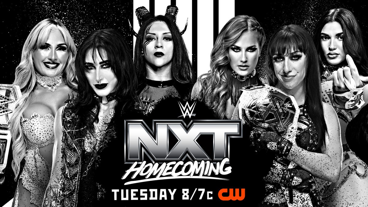 WWENXT's tweet photo. NEXT WEEK at #NXTHomecoming
👊 @tiffstrattonwwe, @RheaRipley_WWE & @Steph_Vaquer vs. Fatal Influence - Six-Woman Tag Team Match
🙌 Trick Melo Gang vs. #DIY
🎤 @starkmanjones and @Obaofwwe join @GraysonWWE on The #GWEffect
🌎 @OfficialEGO vs. Tyler Breeze - North American Championship Match
PLUS much, much more... 👀
📍 @FullSail
📺 8ET/7CT on @TheCW