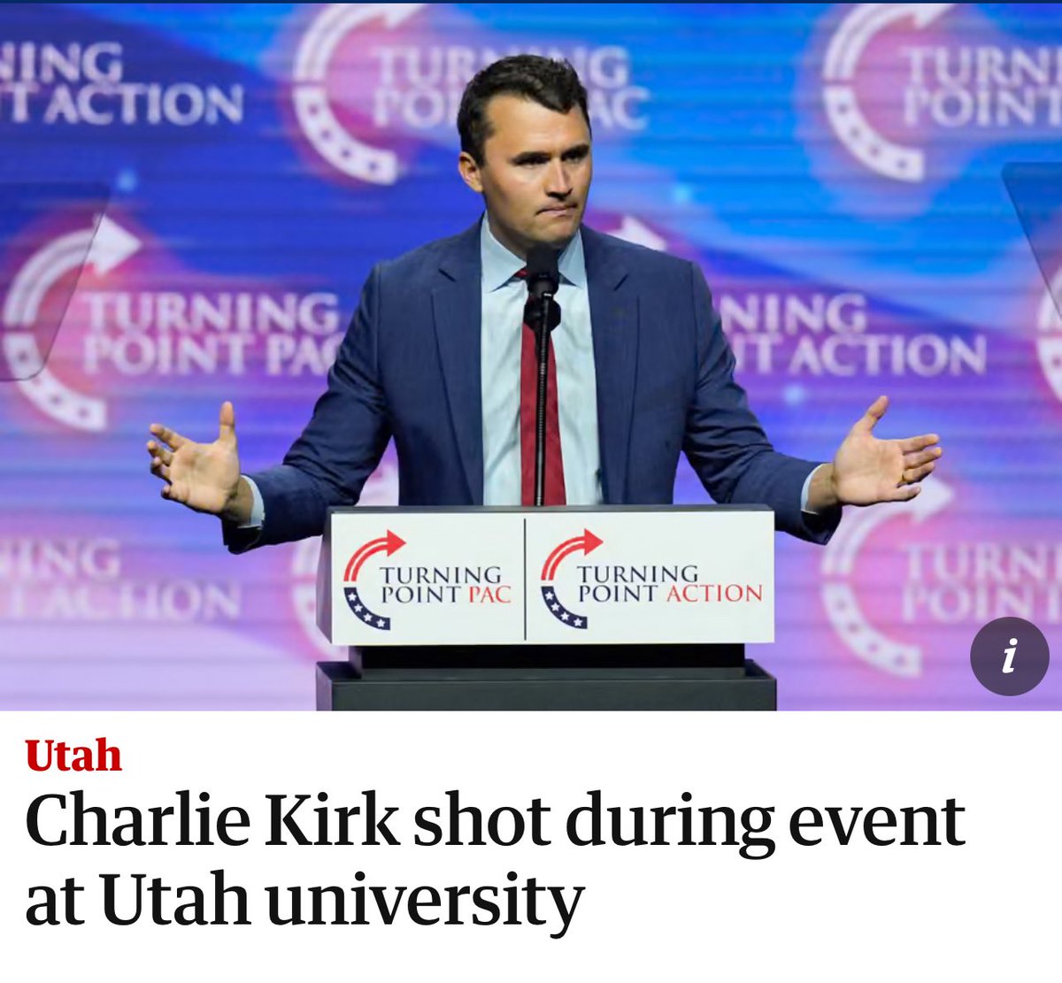 🚨 BREAKING NEWS -
Charlie Kirk has been shot at Utah Valley university 

Let’s all 🙏 Pray for Charlie Kirk.