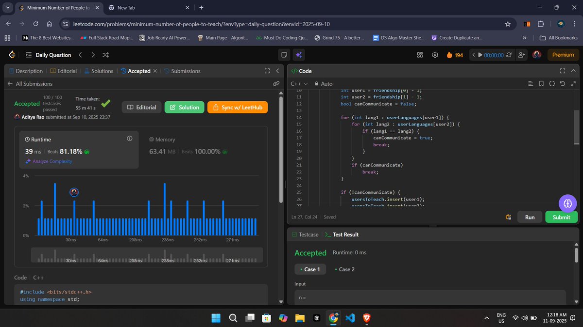 realraoaditya's tweet image. [Day 66]✅
Only managed to solve today’s LeetCode POTD 
 Brain + body completely drained today  
Not much else done,some days are just like this.