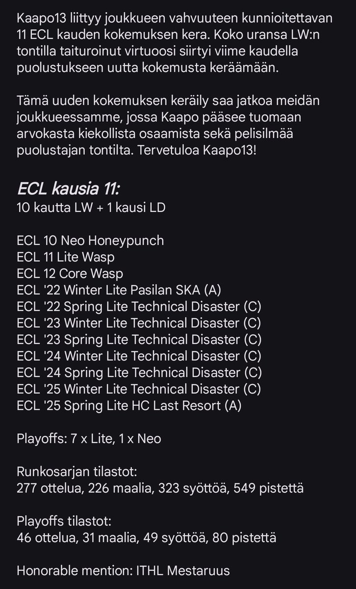 📝Sopimus uutisia 📝

Kokemus Puuttuu vahvistuu!

Joukkueen uusin hankinta on Kaapo13! Liitteenä lyhyt pelaajaesittely sekä CV. Pistäkää seuraantaan <a href="/aapokarjalain3n/">Aapo Karjalainen</a> 

#KokemustaPeliKerrallaan