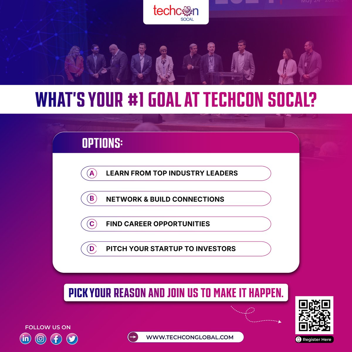 TechCon_Global's tweet image. 🎯 What’s your #1 goal at #TechConSoCal2026? 

Every attendee arrives with a mission knowledge, connections, opportunities, or growth. Your vote shapes the conversation &amp;amp; shows what drives our community. 

Cast your choice &amp;amp; join 2,000+ leaders building the future together.…
