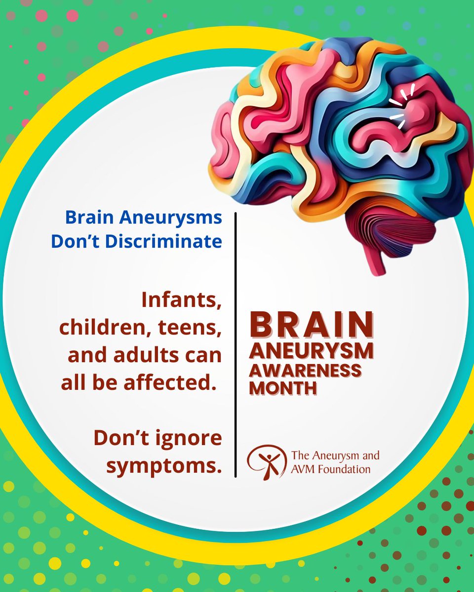 TAAF's tweet photo. Brain aneurysms are most common between ages 35–60, but no one is too young—or too old—to be affected. True support means listening to and learning from patients of all ages. 💚 #BrainAneurysmAwarenessMonth #ColorOfSupport #ListenToLearn #BrainAneurysm https://t.co/pSzcQfXali