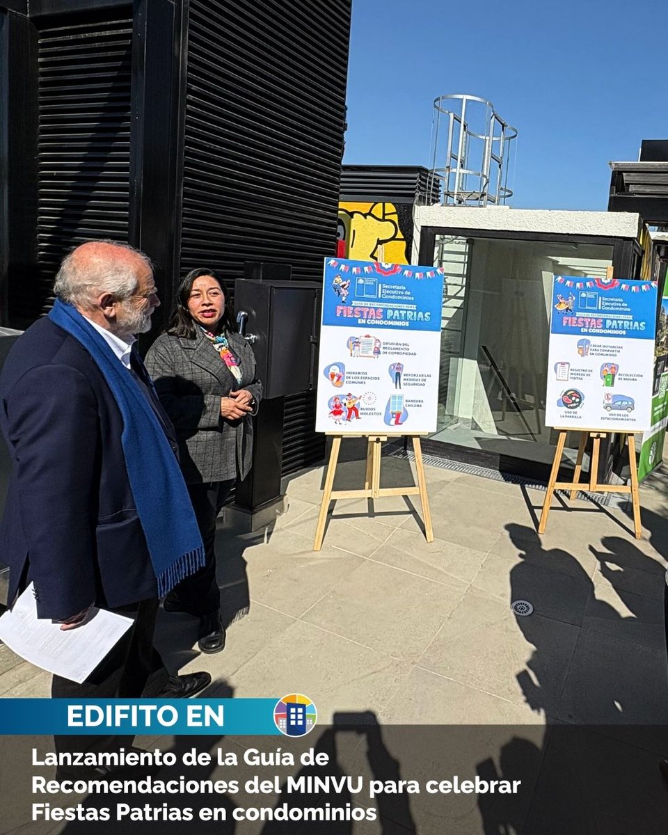 EdifitoChile's tweet photo. 👏 Estuvimos presentes en el lanzamiento de la Guía de Recomendaciones del MINVU para celebrar las #FiestasPatrias en condominios.

Agradecemos la invitación y valoramos estos espacios que promueven la buena convivencia y gestión. 🇨🇱

#Edifito #GestiónCondominios #Minvu https://t.co/0YoObEltRb