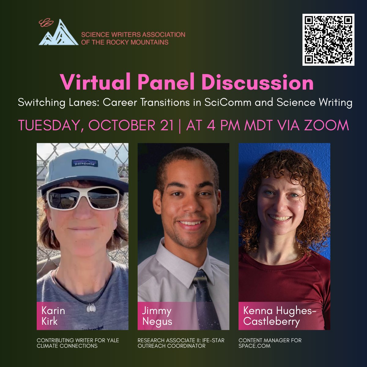 kennaculture's tweet image. Join me next month along in a FREE virtual panel hosted by @SciWriRockies as I discuss #careerchange and #jobswitching. I'm honored to be a panelist next to Dr. Jimmy Negus and Karin Kirk and can't wait to see what insights they share. 
sciwrirockies.com/event-details/…