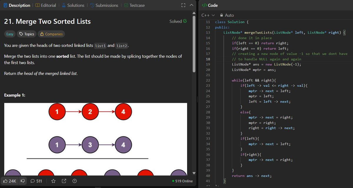 manviCodes's tweet image. ✅Day - 5 of #100DaysOfCode 
Linked List revision
🔹#LeetCode Q19 Remove Nth node from end of list
🔹 #LeetCode Q21 Merge Two sorted lists
#buildinpublic #programming #connect #letsconnect