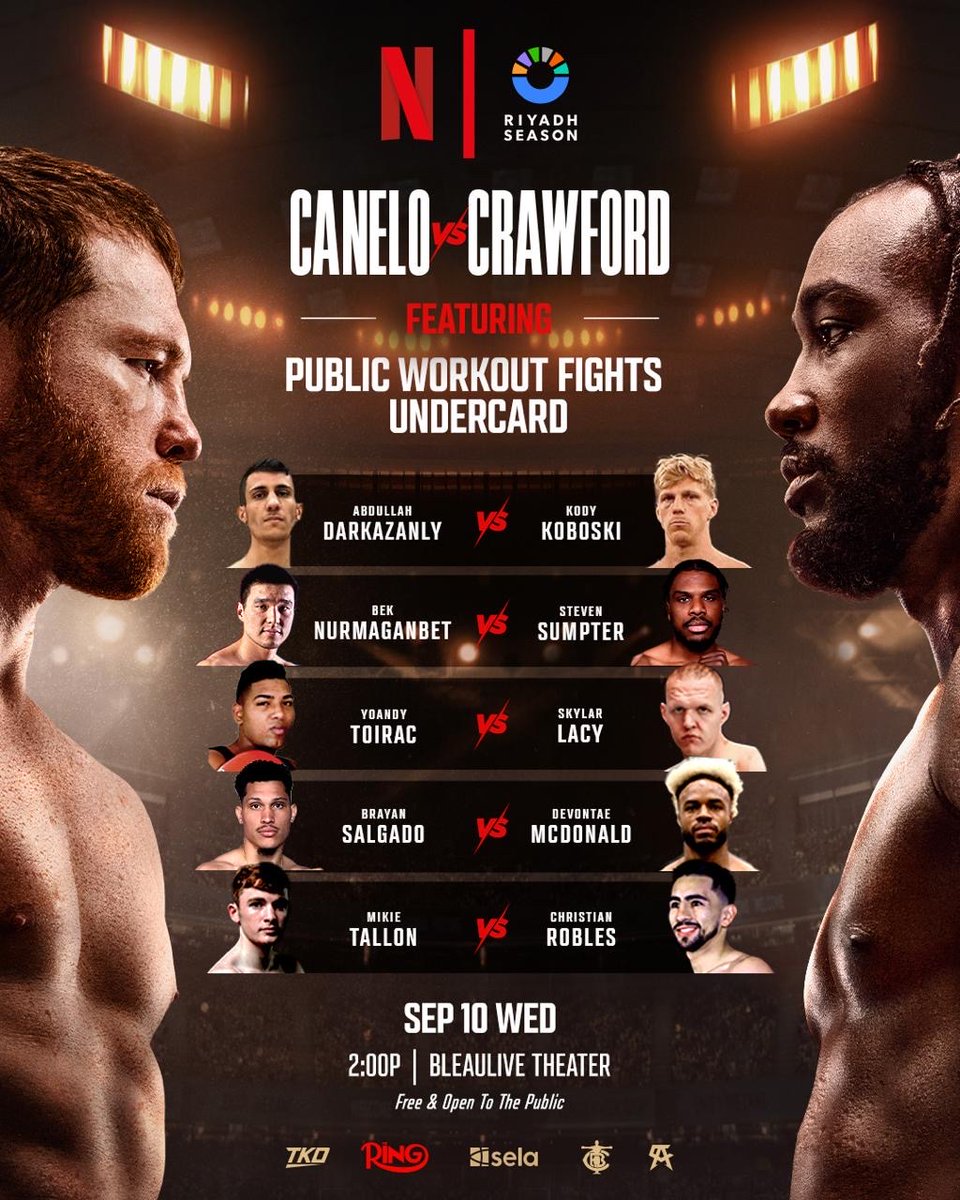 أعرف الكل متحمس للنزال الرئيسي ولكن
لا تنسون النزالات اللي قبله بعد نارية والمستوى عالي بشكل ما يوصف وأسماء لها مستقبل كبير وثقل في الوقت الحاضر

#CaneloCrawford 
#RiyadhSeasonCard
