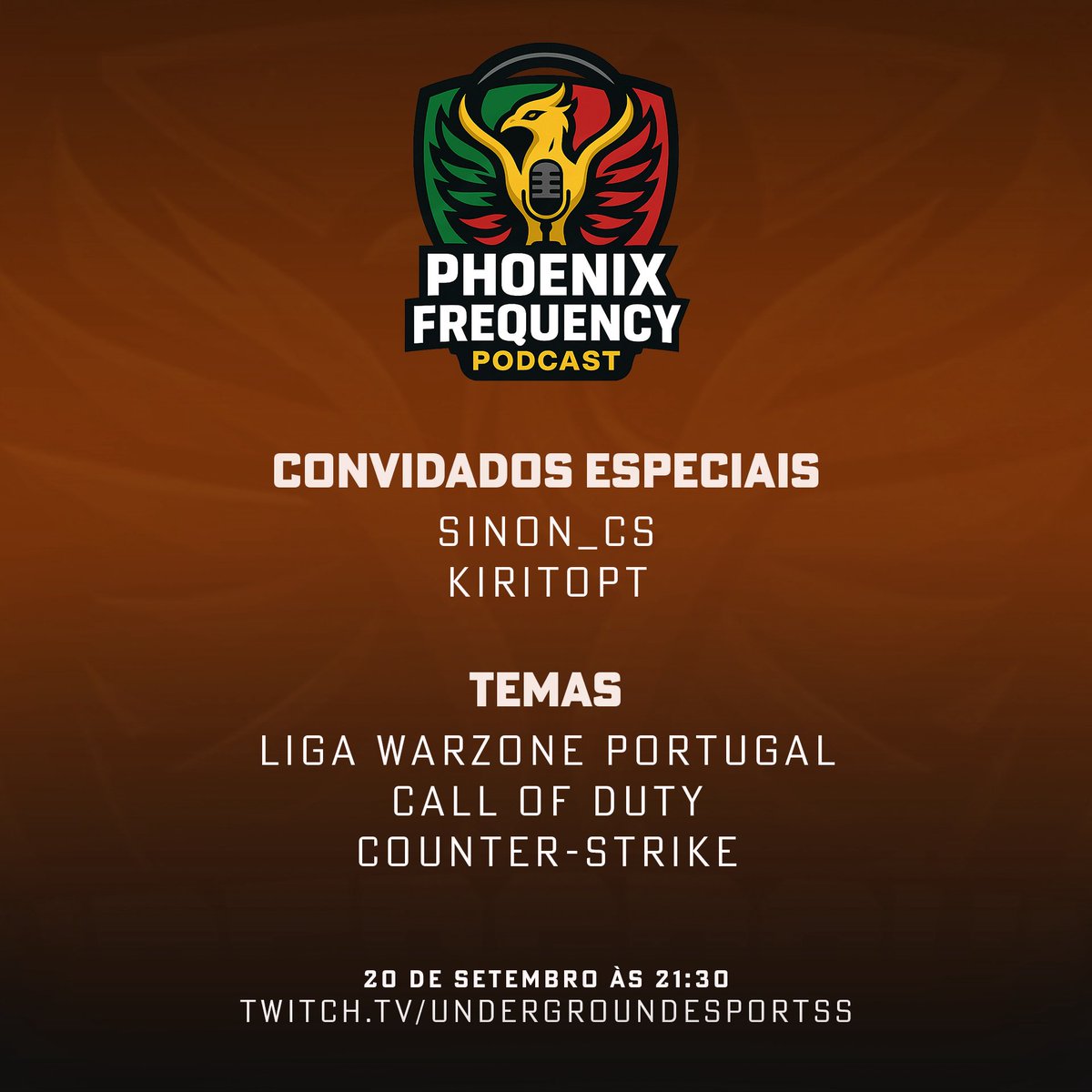 🎙️ Pois é, malta… estamos de volta com o segundo episódio do Phoenix Podcast!

Desta vez recebemos dois convidados de peso: <a href="/sinon__cs/">Sínon</a> e @okirito17 🔥

Vamos falar sobre vários temas que mexem com a comunidade:
•A Liga de Warzone Portugal
•O cenário de Counter-Strike
•E