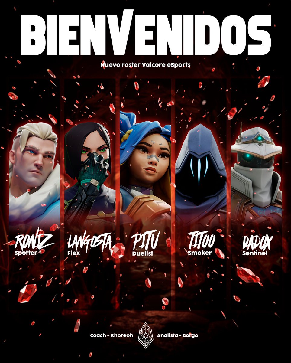 Os presentamos el roster oficial de Valcore 🚨
El camino de Valcore Esports sigue creciendo, y hoy damos un paso decisivo.
Estos son los jugadores que representarán al equipo en el premier, ct y diversos torneos.
Diseñador Gráfico: <a href="/xdaxxter/">xDaxXter</a> 
#Valcoreesports