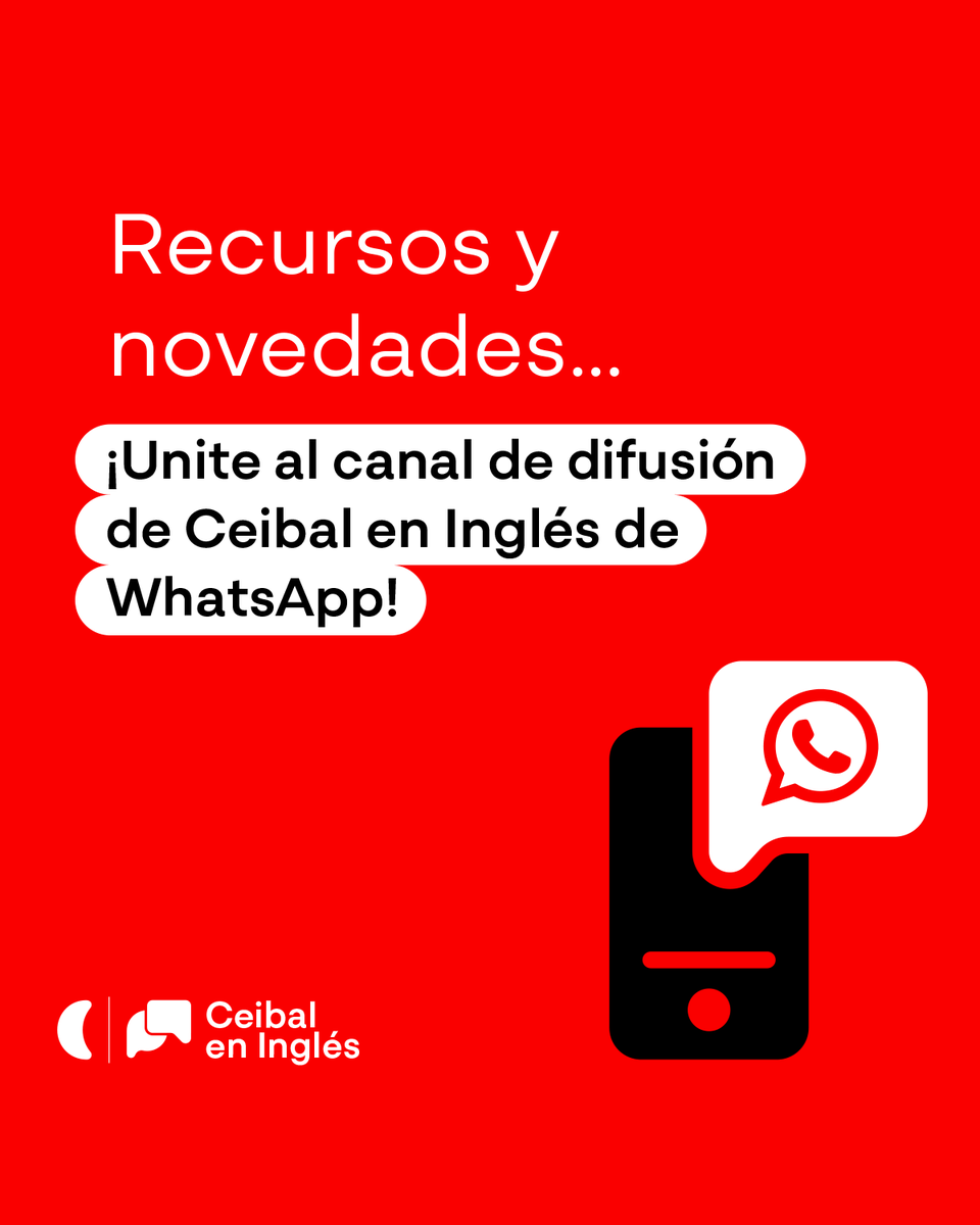 ¡Sumate al canal de WhatsApp de Ceibal en Inglés!

Recibí recursos, novedades y propuestas directamente en tu celular.

Hacé clic y unite: bit.ly/CEIWpp