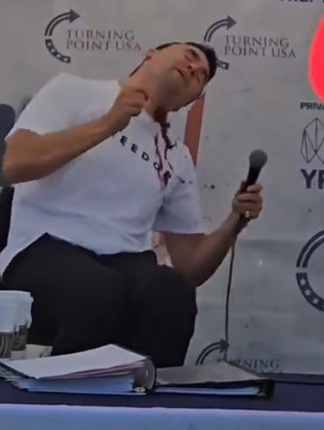 RichardHeartWin's tweet photo. Charlie Kirk has been shot in the neck. I don't know how he could survive it with as much blood as I saw coming out. Donald Trump was shot not too long ago. What can be done about this? https://t.co/iGYGb1SXRB