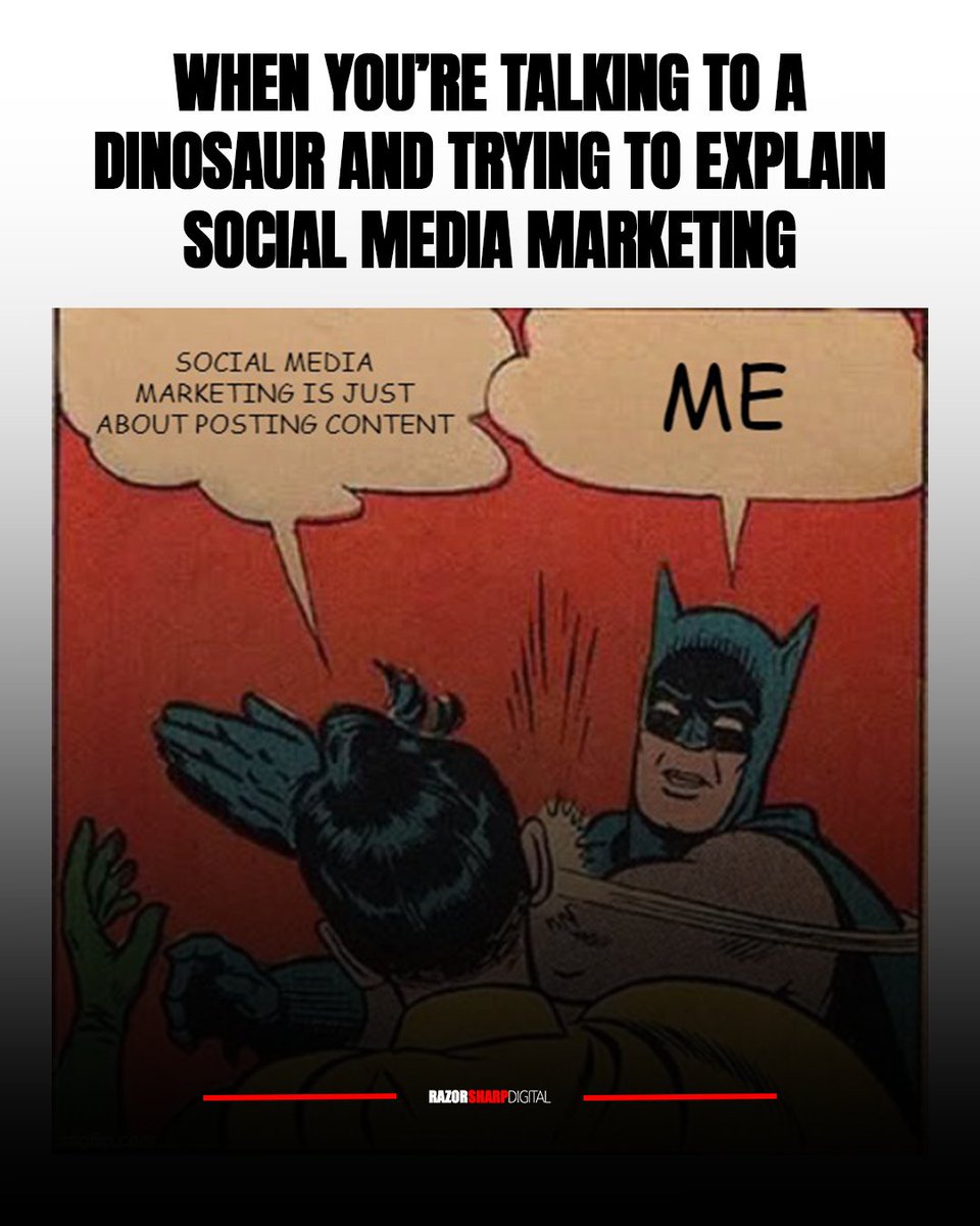 RazorSharpDigit's tweet image. Robin: ‘Social media marketing is just about posting content.’

Batman (aka Me): slaps reality into strategy 🦇😂

#SocialMediaMarketing #MarketingHumor #DigitalMarketing #ContentStrategy